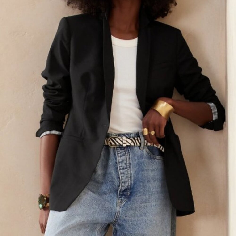 NWT! Banana Republic RT$230 Black Italian Wool Long & Lean Suit Blazer Jacket 2R